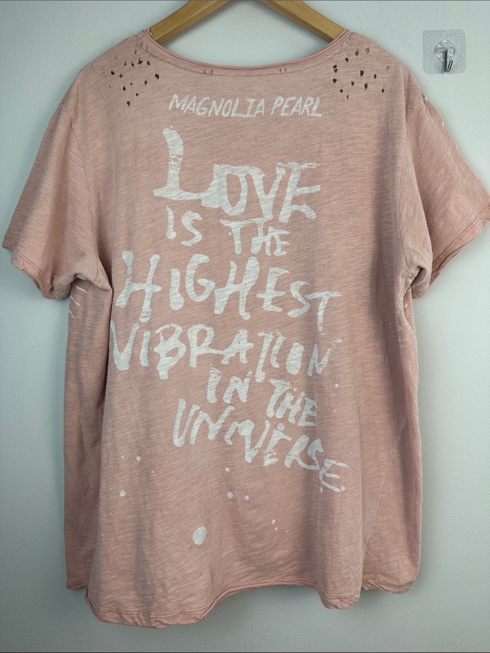 Magnolia Pearl Spread Love Cat Oversized Tee in Mollu Pink Distressed Cotton OS - Picture 12 of 16